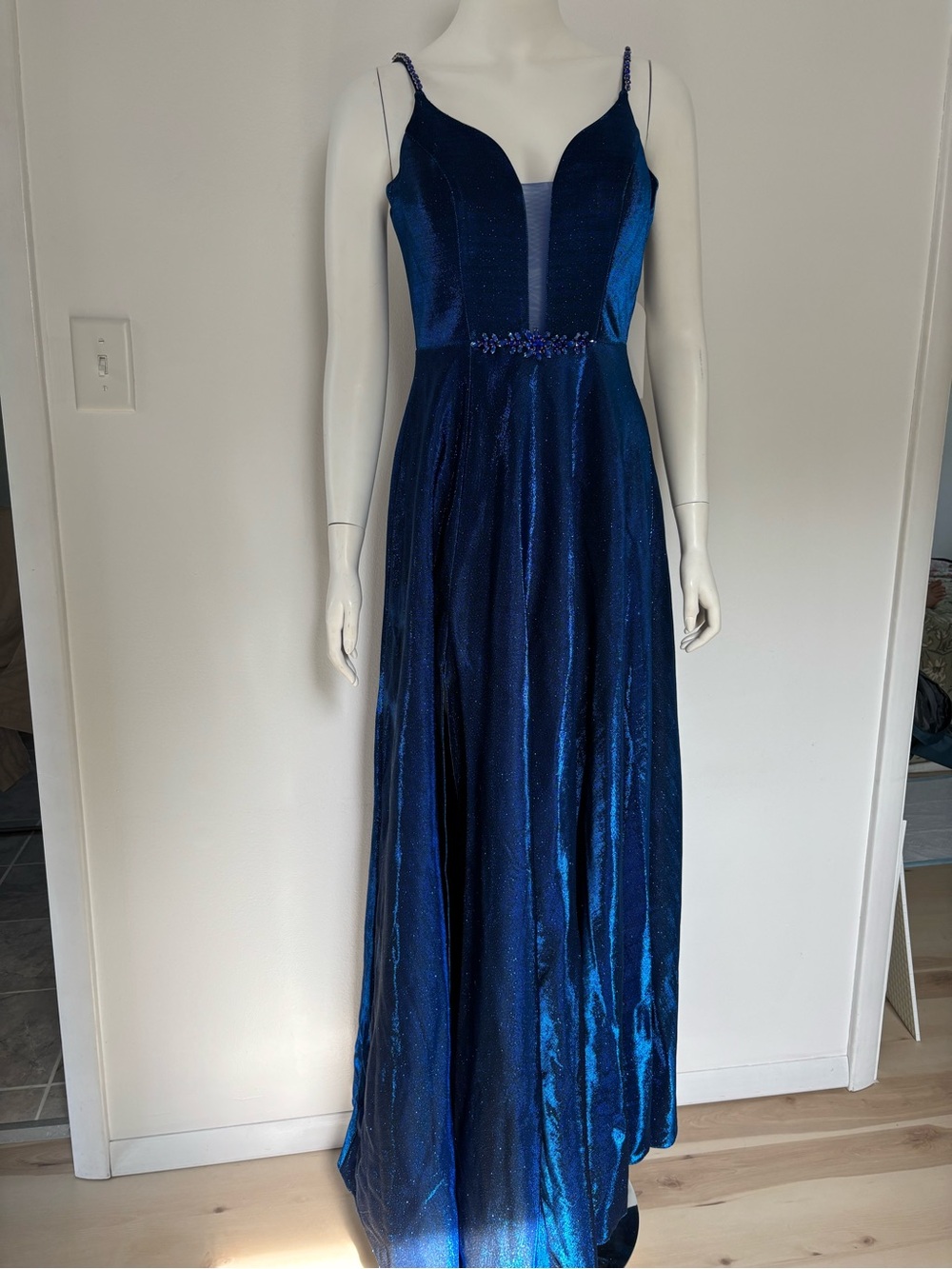 Midnight Blue Sparkle Maxi Dress with Spaghetti Straps